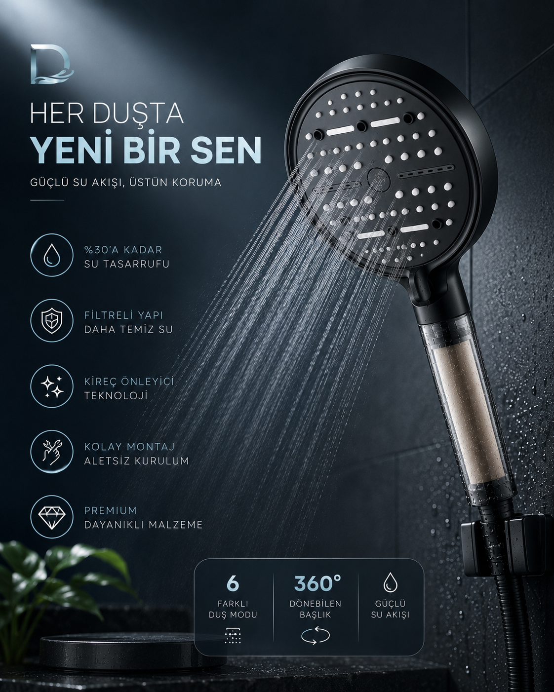 Yeni Nesil 6 Fonksiyonlu Filtreli Duş Başlığı